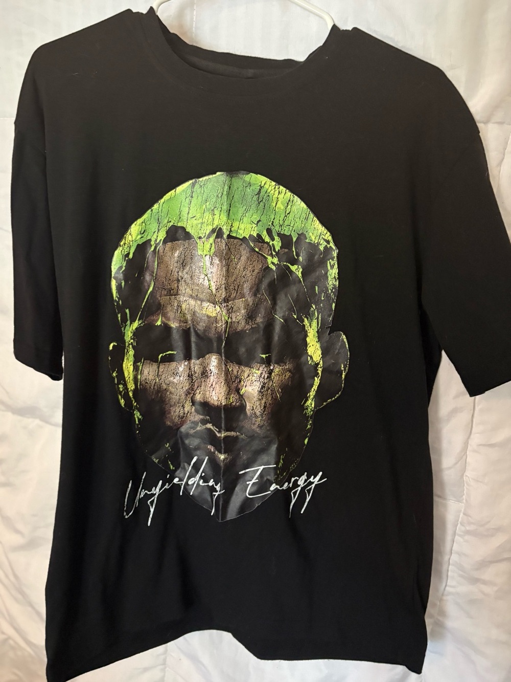 ROMWE Black Short-Sleeve Graphic Tee with Neon Green Face Print